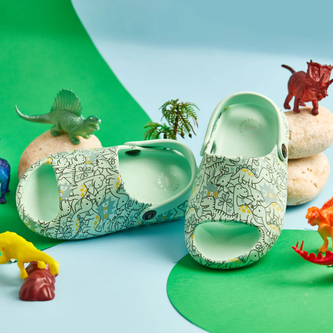 Unisex Rubber Sandals – Aqua with Dino Doodles - Image 5