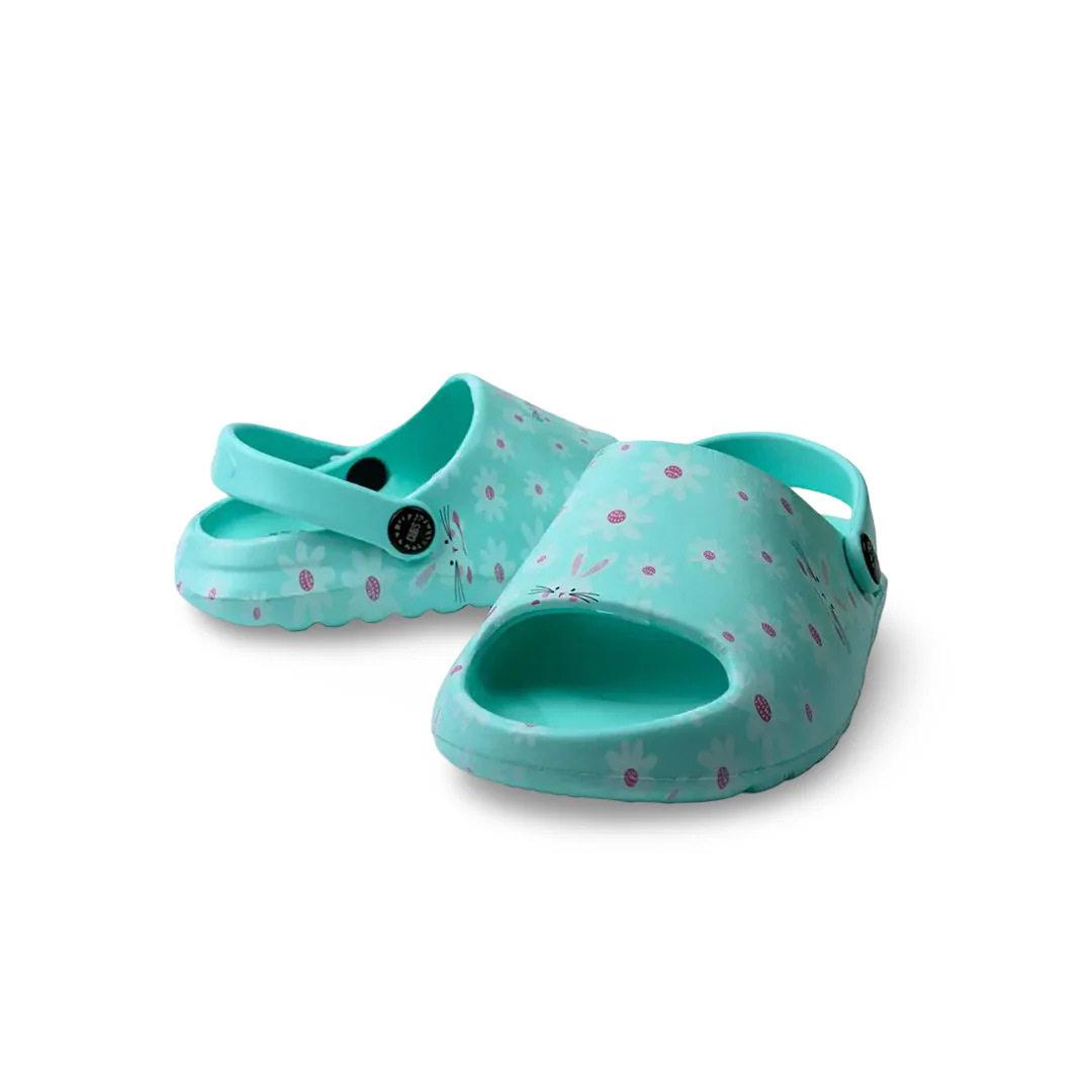 Girls Rubber Sandals – Aqua with Bunny Design - Image 2
