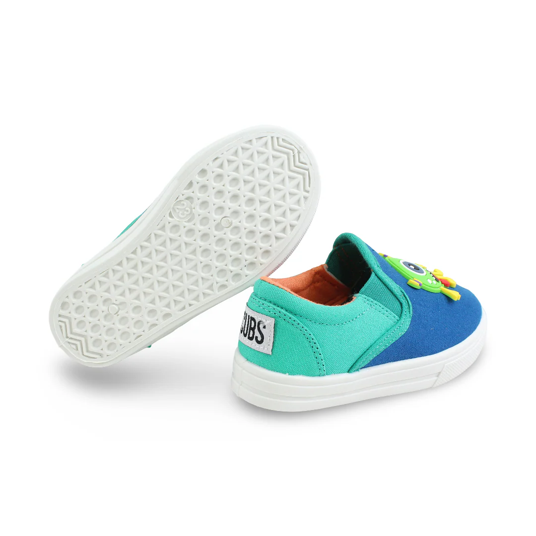 Baby Boys Canvas Sneakers – Blue Funny Monster Slip-on Sneaker - Image 3