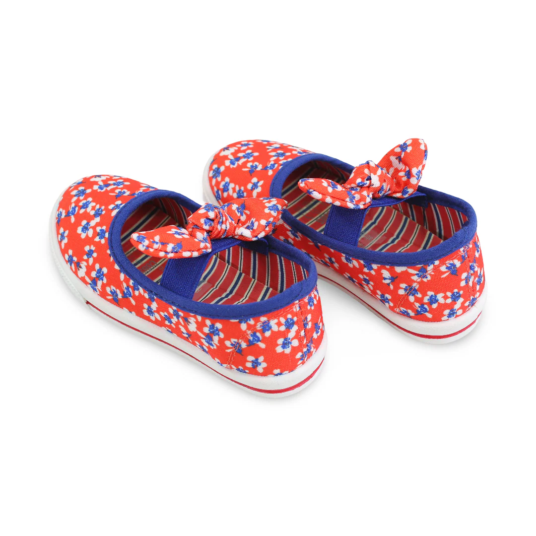 Girls Canvas Ballarina – Red Flower Front Bow - Image 3