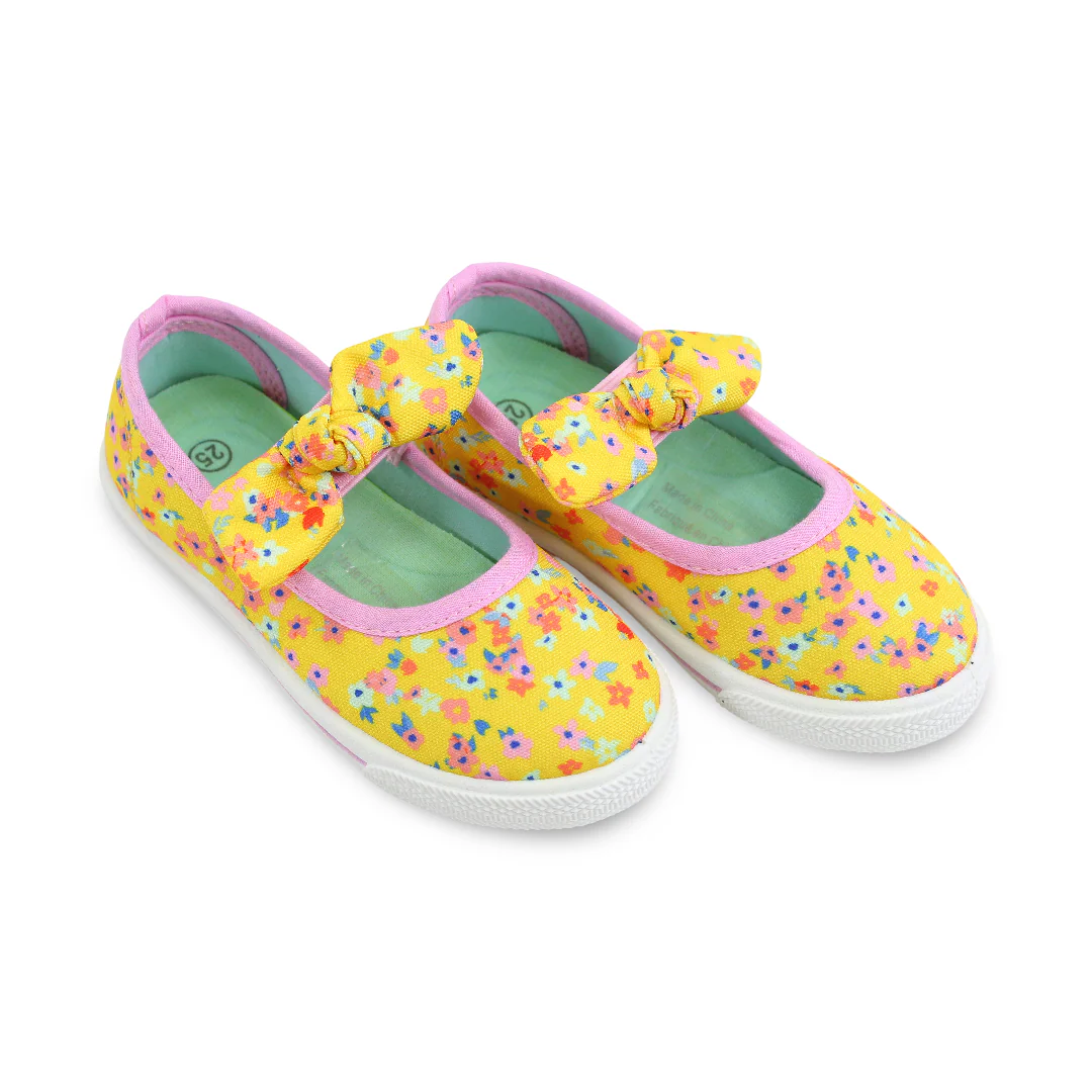 Girls Canvas Ballarina – Yelllow Flower Front Bow