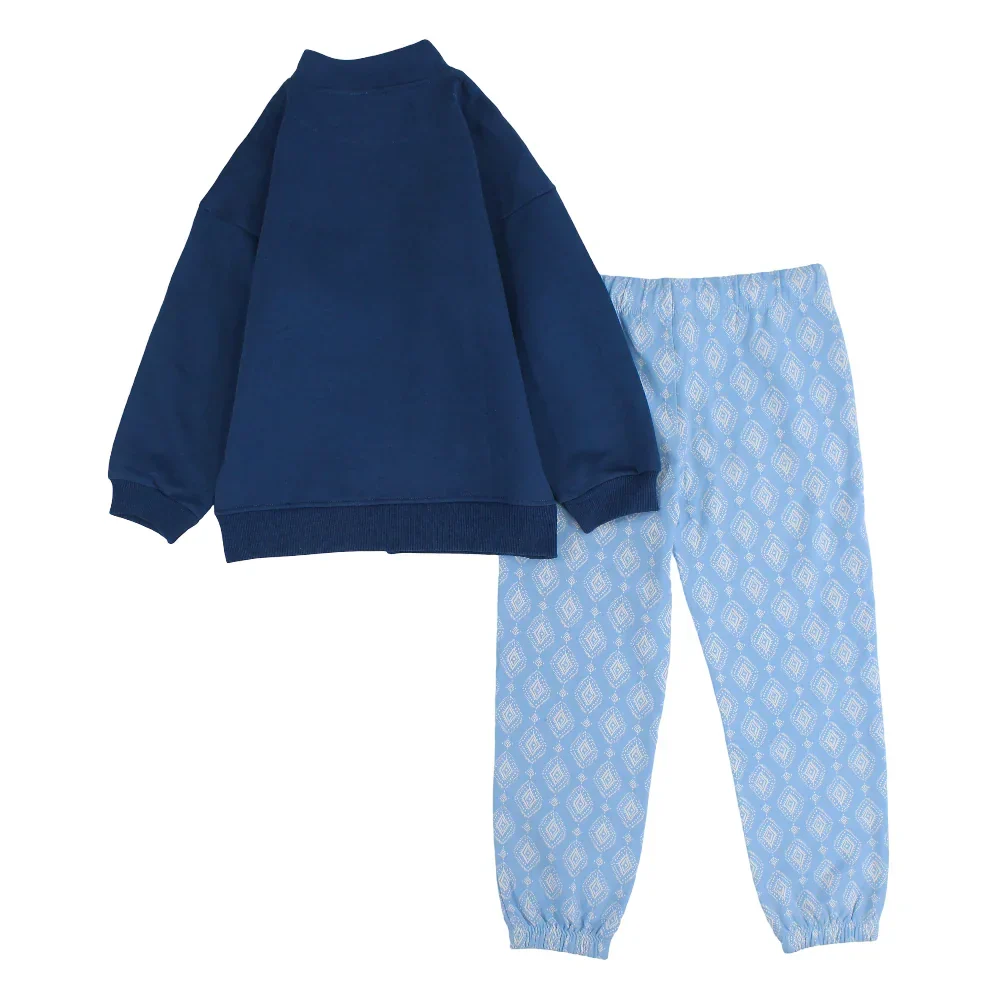 Girls Cotton Pajama Set – Dark Blue with “Boho Girl“ Design - Image 2