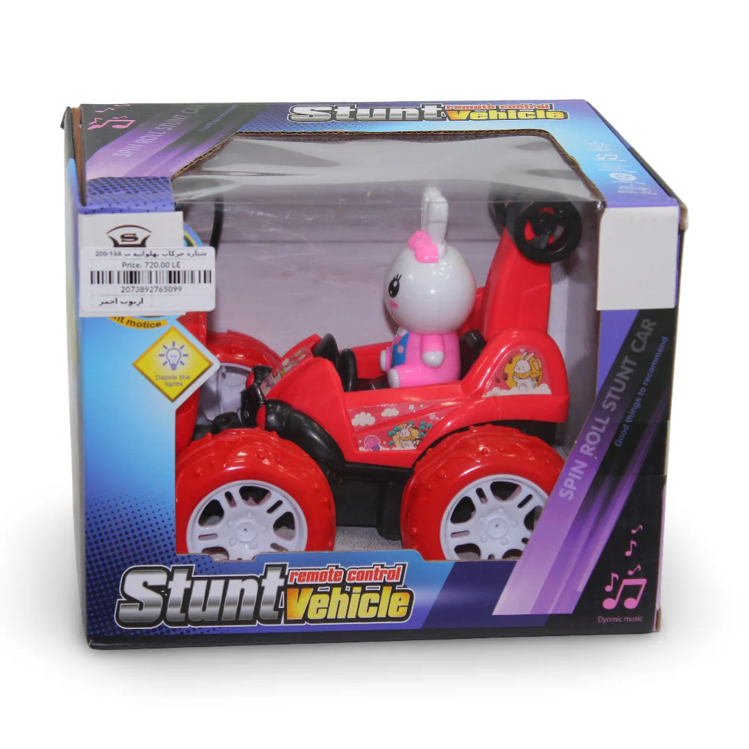 Spin Roll Stunt Car Remote-Controlled Toy with LED Lights – Red with Rabbit Design
