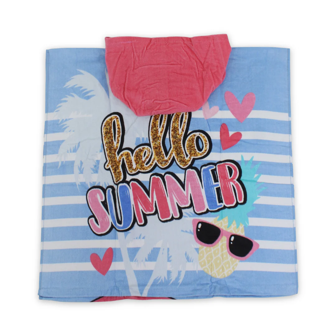 Girls Poncho – Baby Blue with Flamingo Print - Image 2