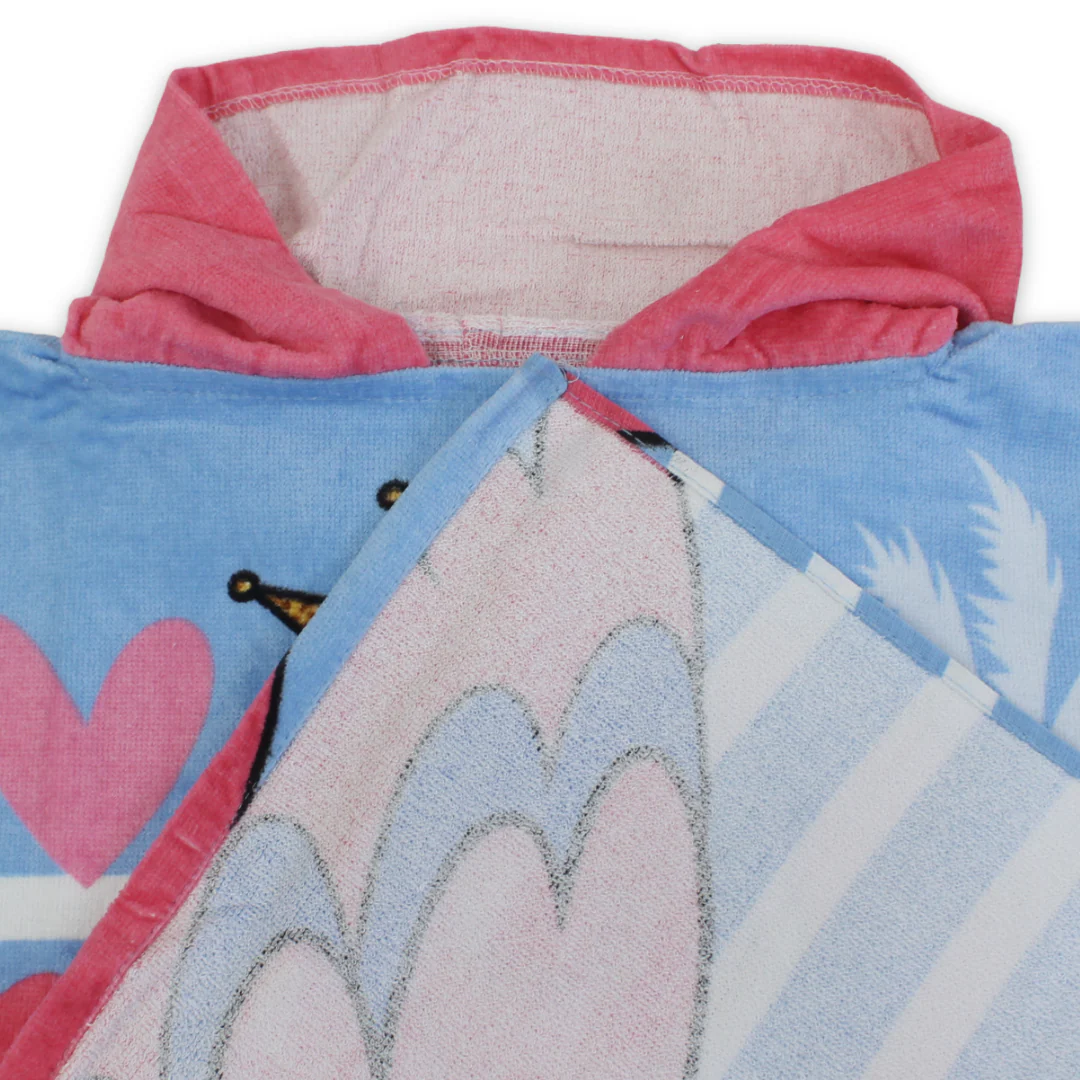 Girls Poncho – Baby Blue with Flamingo Print - Image 3