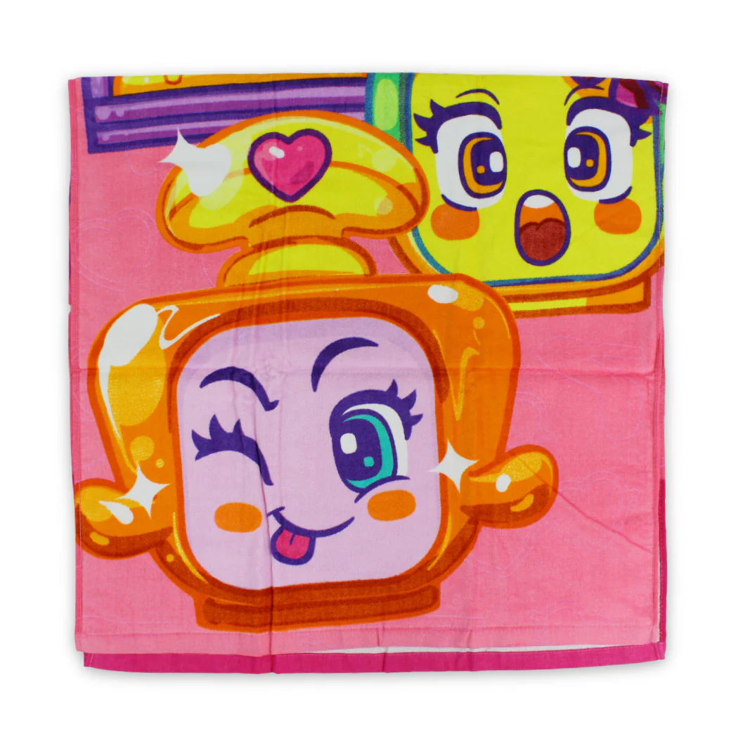 Girls Beach Towel – Pink with Miss Pops Print - Image 2
