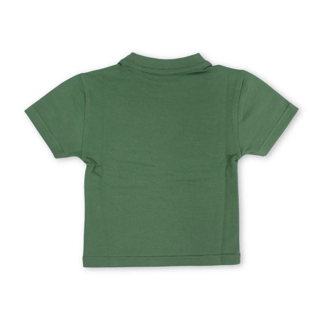 Baby Girls Cotton T-Shirt – Olive with Pot-Green Print - Image 2
