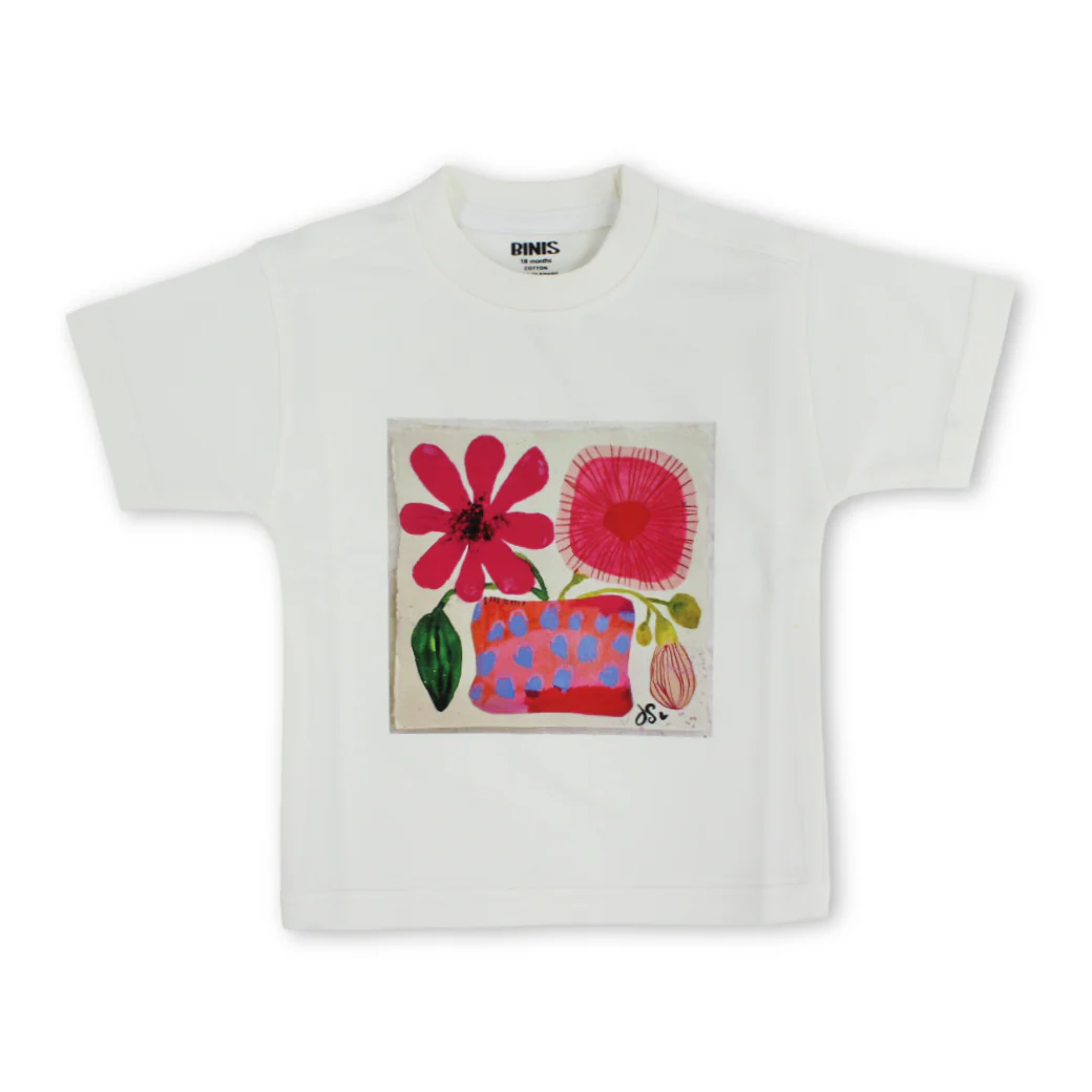 Baby Girls Cotton T-Shirt – Off-White with Flower Print