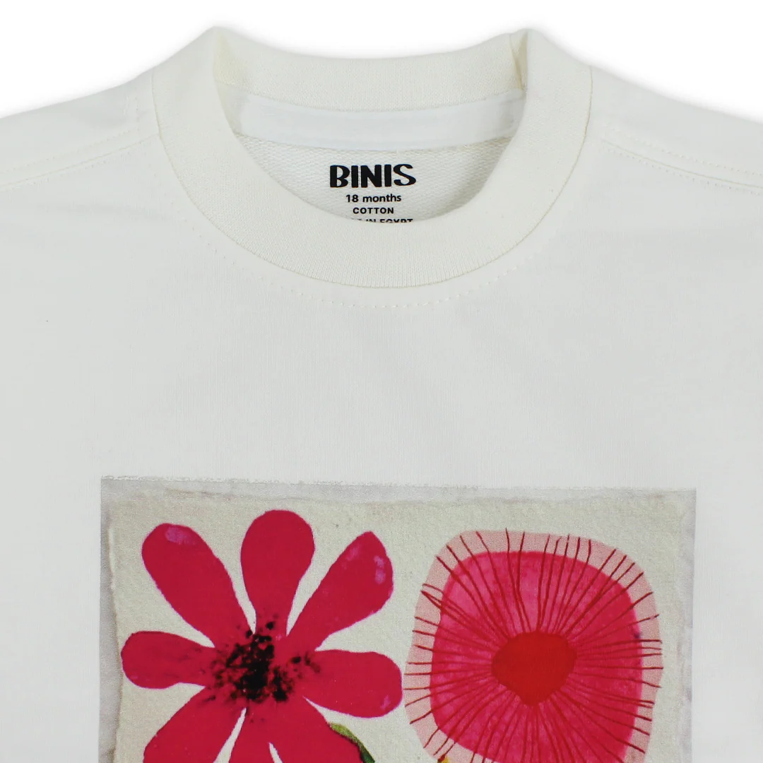 Baby Girls Cotton T-Shirt – Off-White with Flower Print - Image 3
