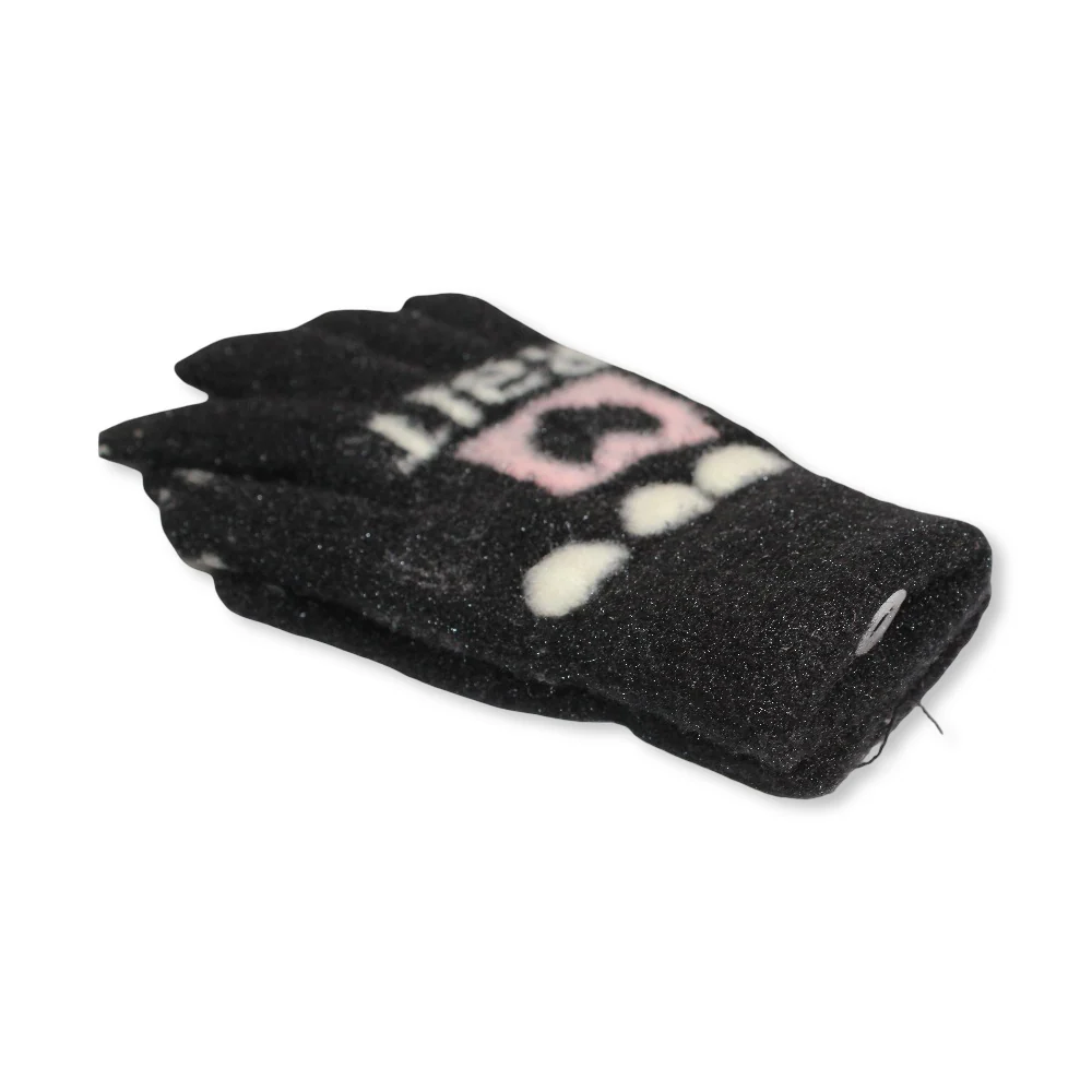 Children Gloves – Black with Heart Design - Image 2