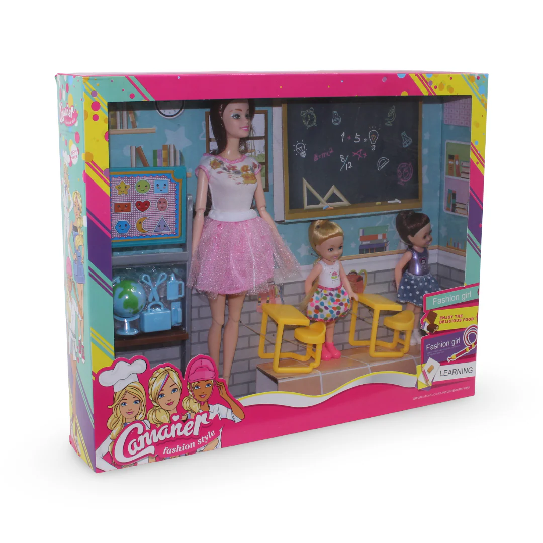 School Playset with 2 Dolls in Classroom – Pink & White
