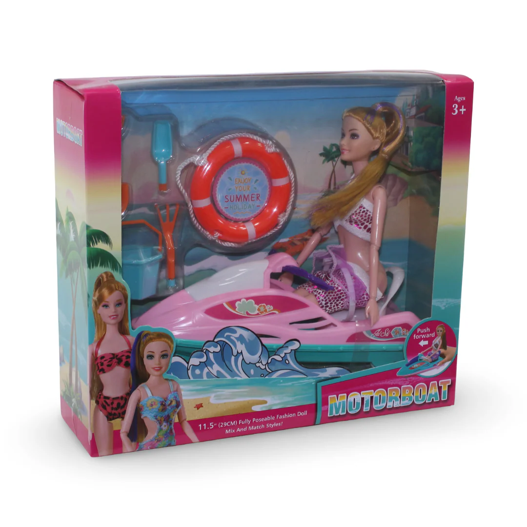 Fashion Doll with Beach Motorcycle – Pink