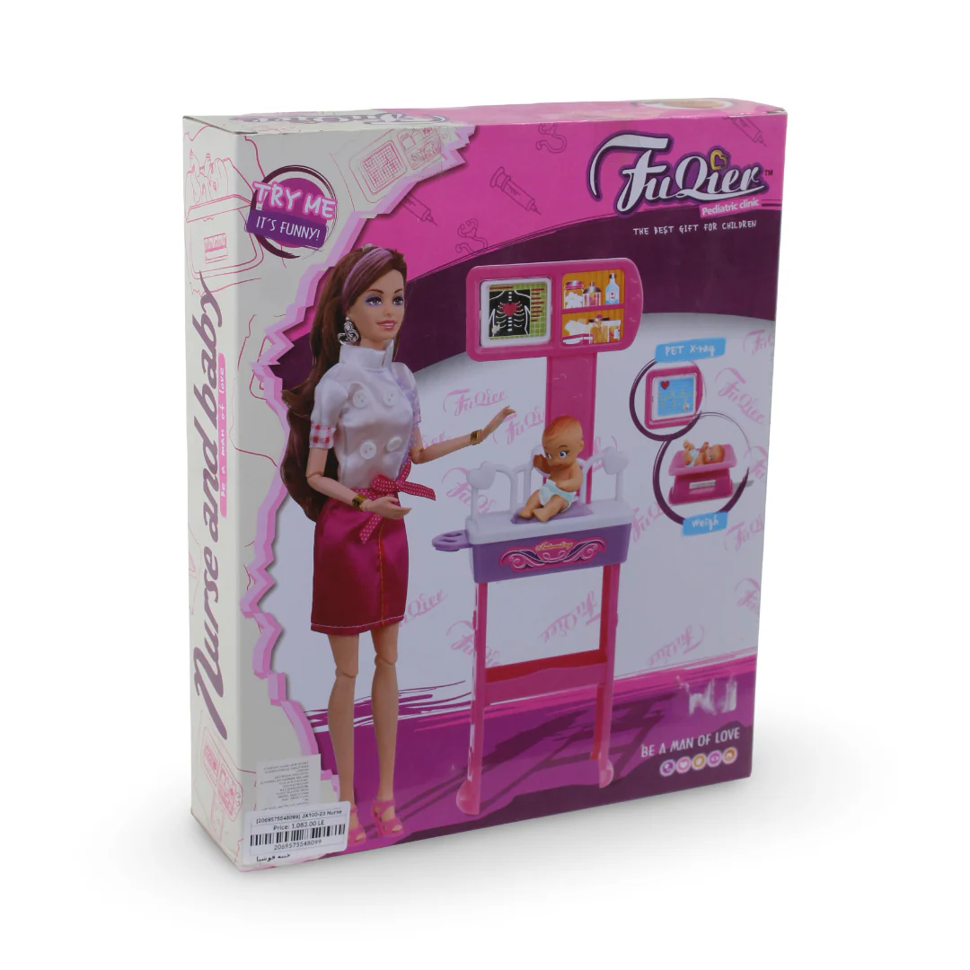 Fu Qier Nurse Doll with Baby and Doctor Tools – Fuchsia Skirt - Image 2