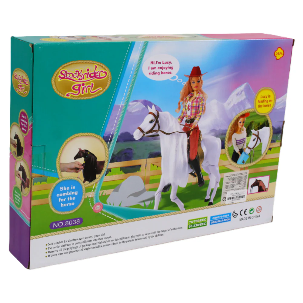 Defa Stockrider Girl Doll Set with Brown Horse - Image 2