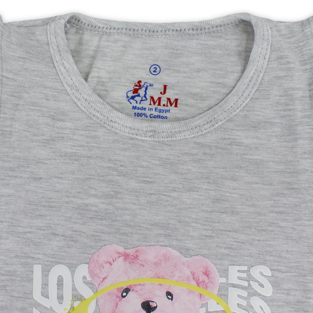 Girls Cotton Nightgown – Grey with Teddy Bear "Los Angles" Print - Image 3