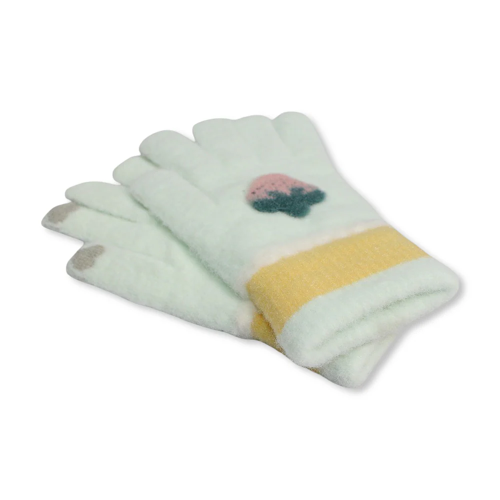 Children Gloves – Off-White with Strawberry Design - Image 2
