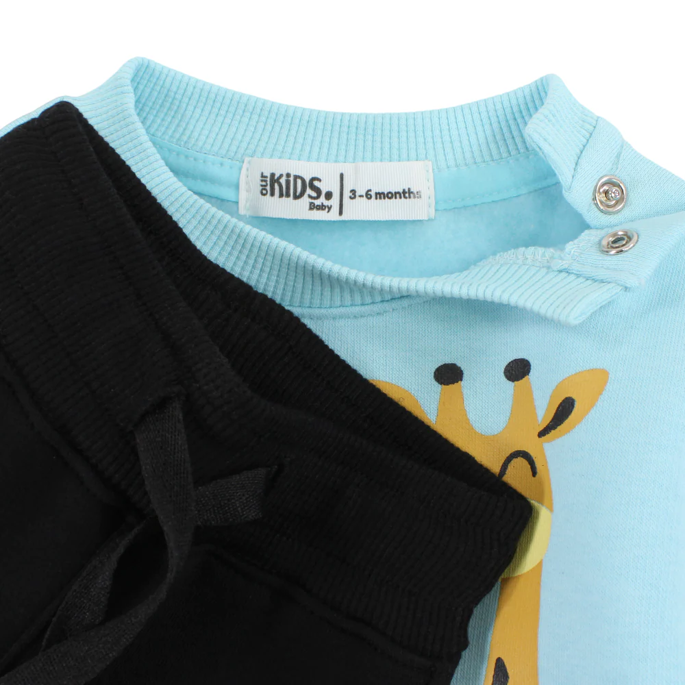 Baby Girls Cotton Pajama Set – Aqua/Black with “Laugh, Smile & Be Happy” Giraffe Design - Image 3