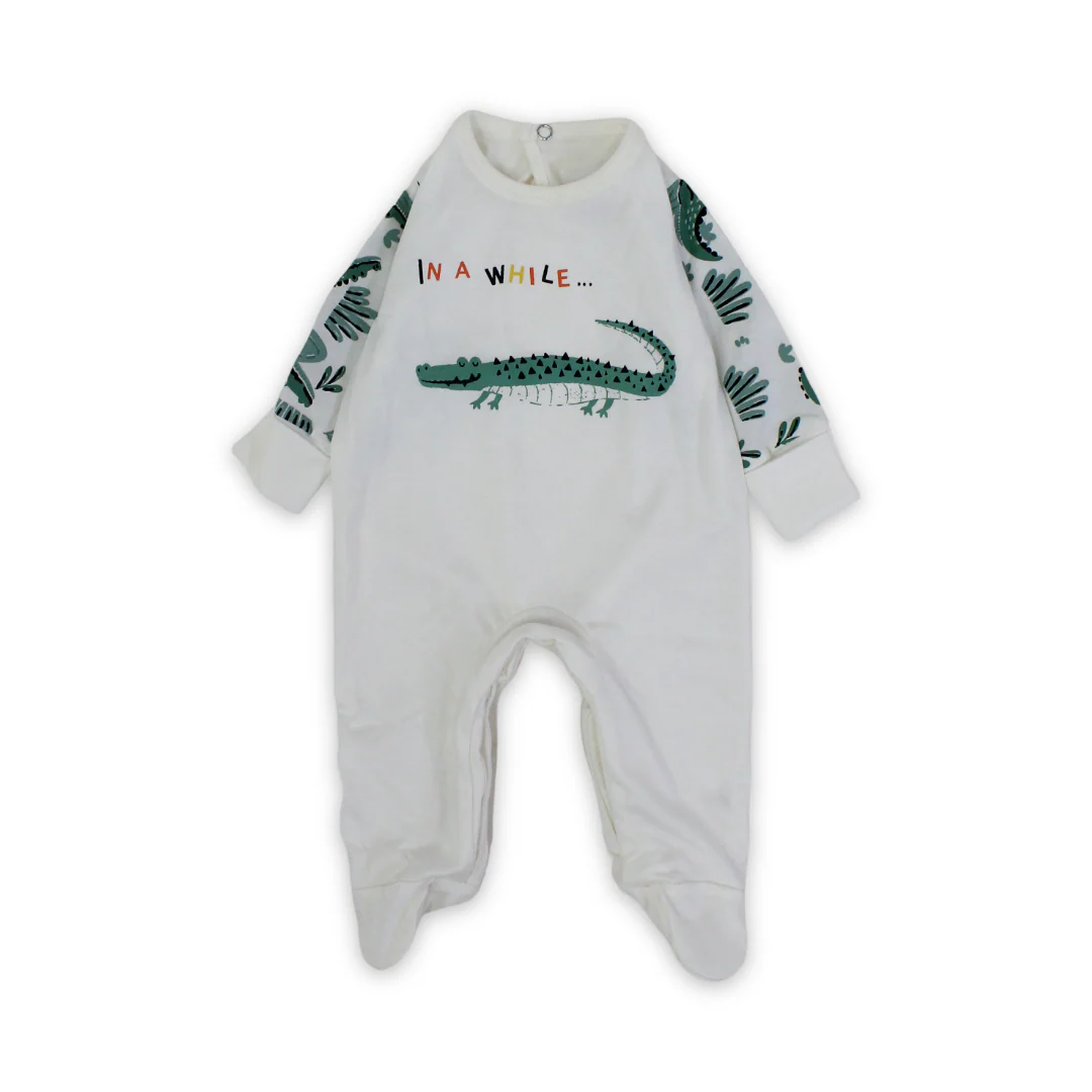 Baby Boys Cotton Baby Footie – Crocodile Print - Image 4