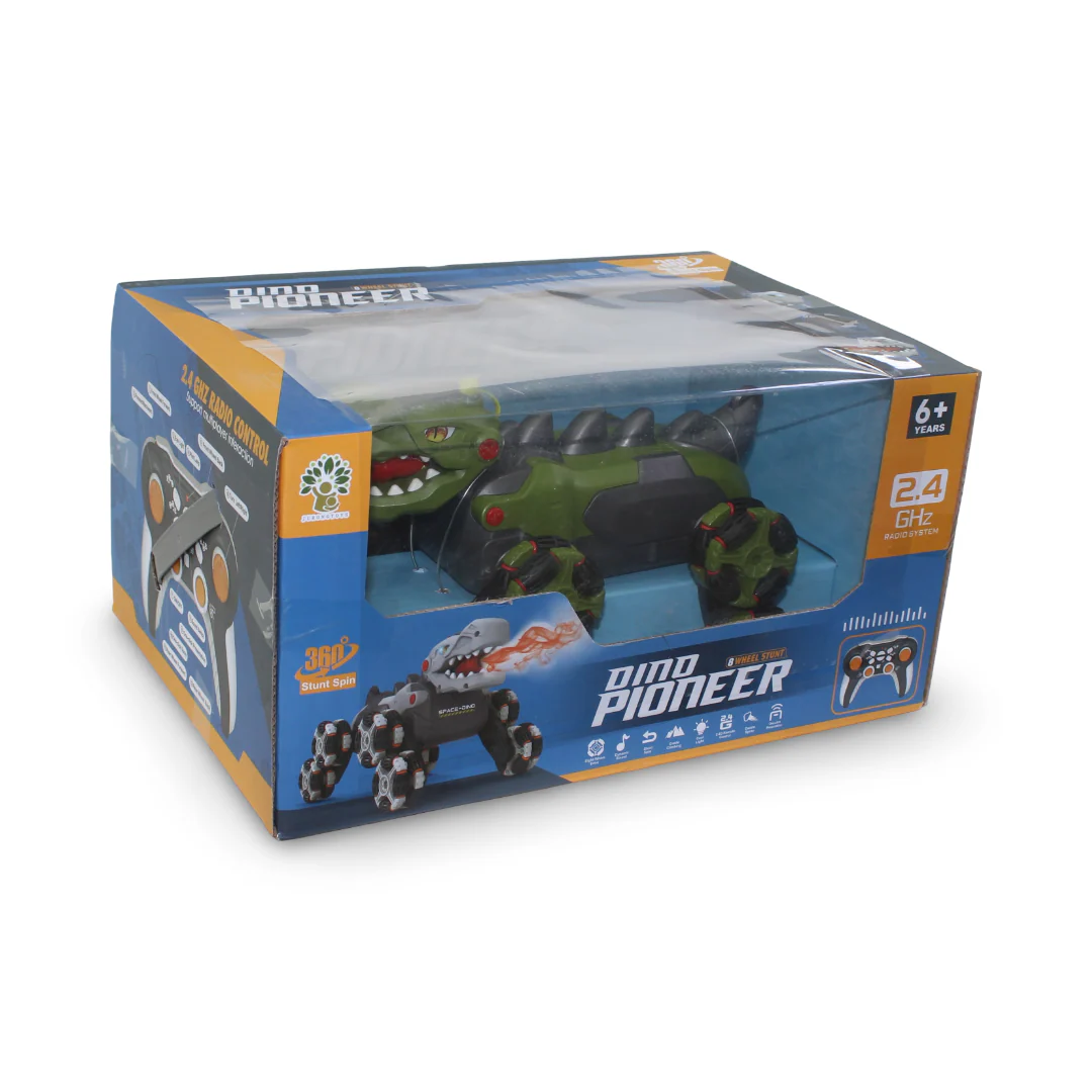 Dino Pioneer 8-Wheel Stunt RC Dinosaur Car Toy – Green - Image 2