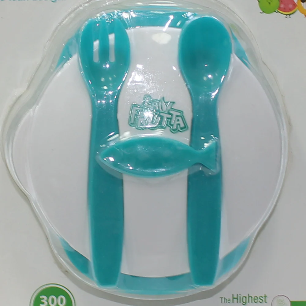La Frutta Plate + (Spoon & Fork) Set For Kids – Turquoise - Image 4