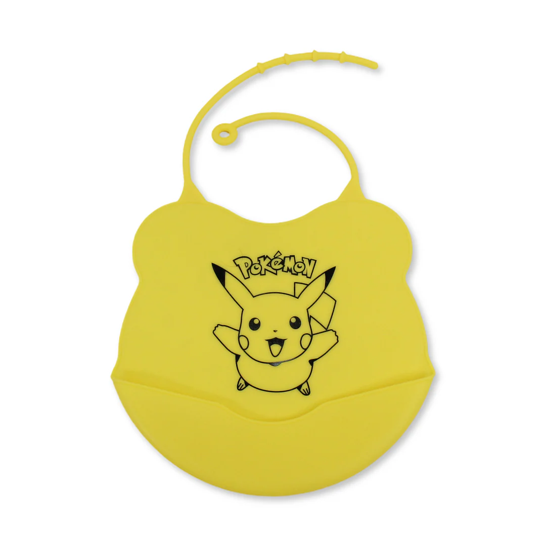 La Frutta Silicone Baby Bib – Yellow with Pokemon Print