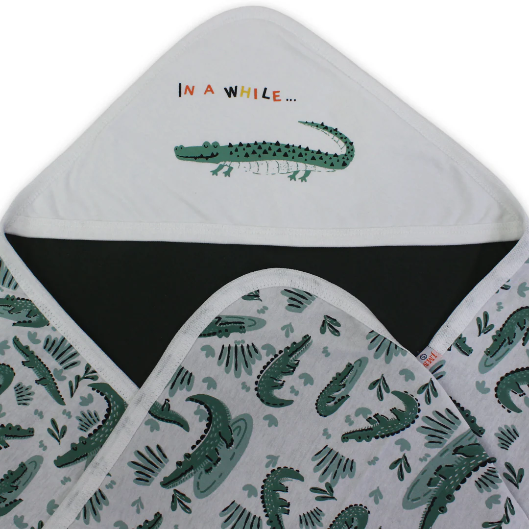 Cotton Baby Blanket – Off-White & Dark Green with Crocodile Print - Image 3