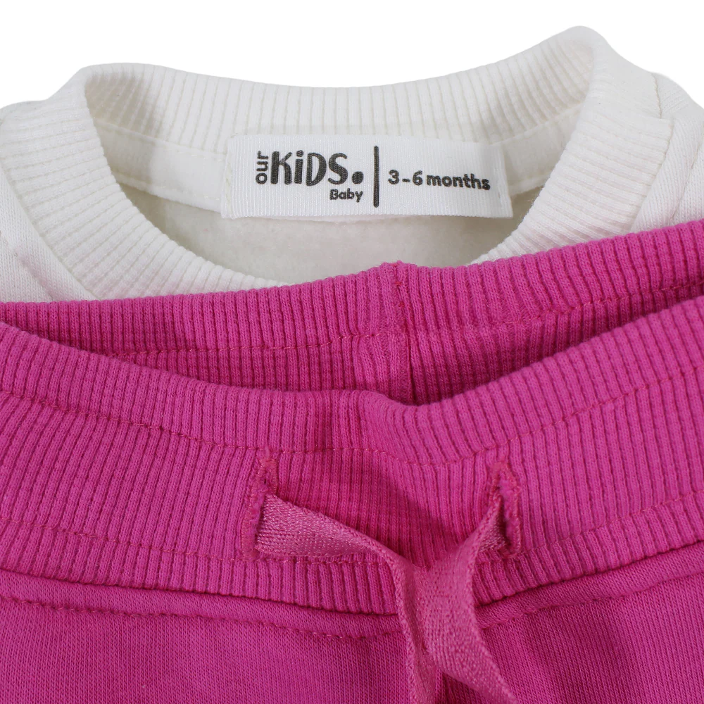 Baby Girls Cotton Pajama Set – Offwhite/Fuchsia with “Wonderful Day” Print - Image 3