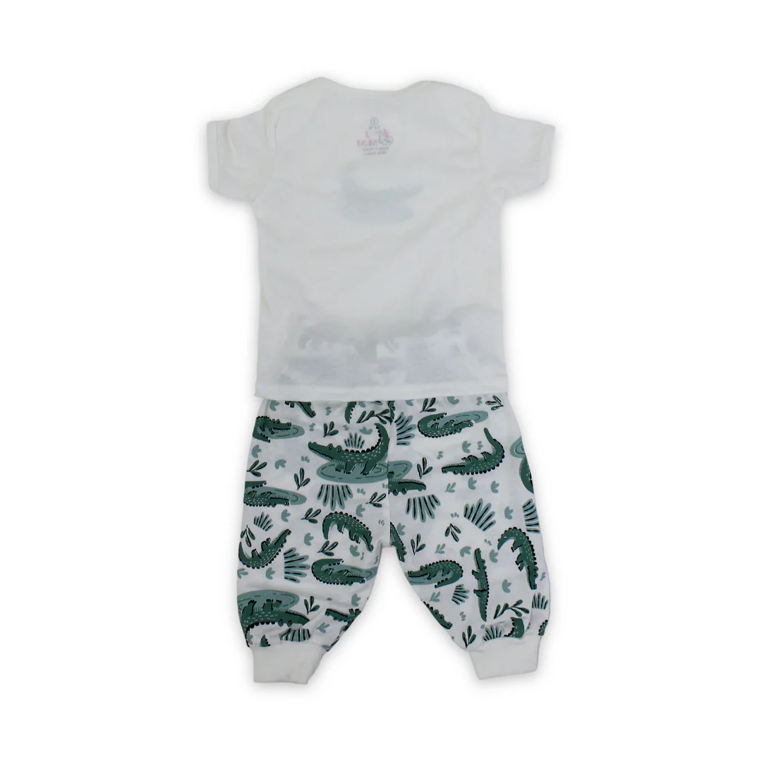 Baby Boys Cotton – Off-White with Crocodile Print - Image 2