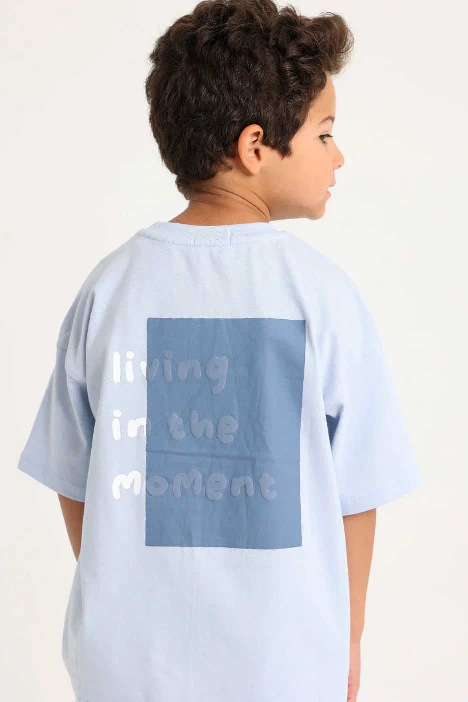 Unisex Kids Cotton T-Shirt – Baby Blue "Living in the Moment" - Image 3
