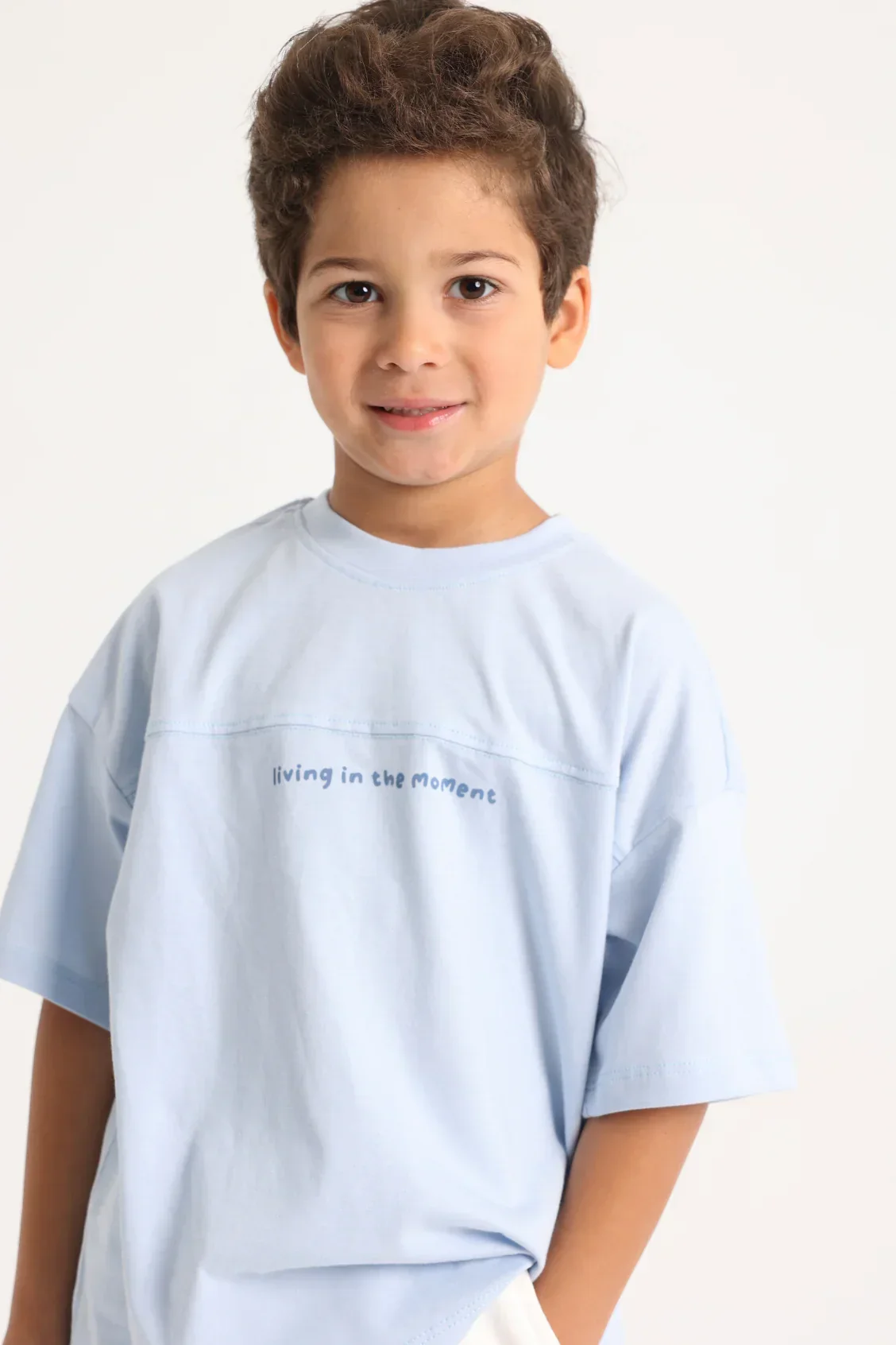 Unisex Kids Cotton T-Shirt – Baby Blue "Living in the Moment" - Image 4