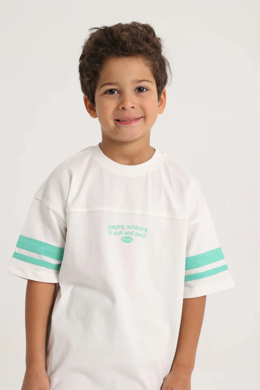 Unisex Kids Cotton T-Shirt – Off-white "Playing Outdoors" - Image 4