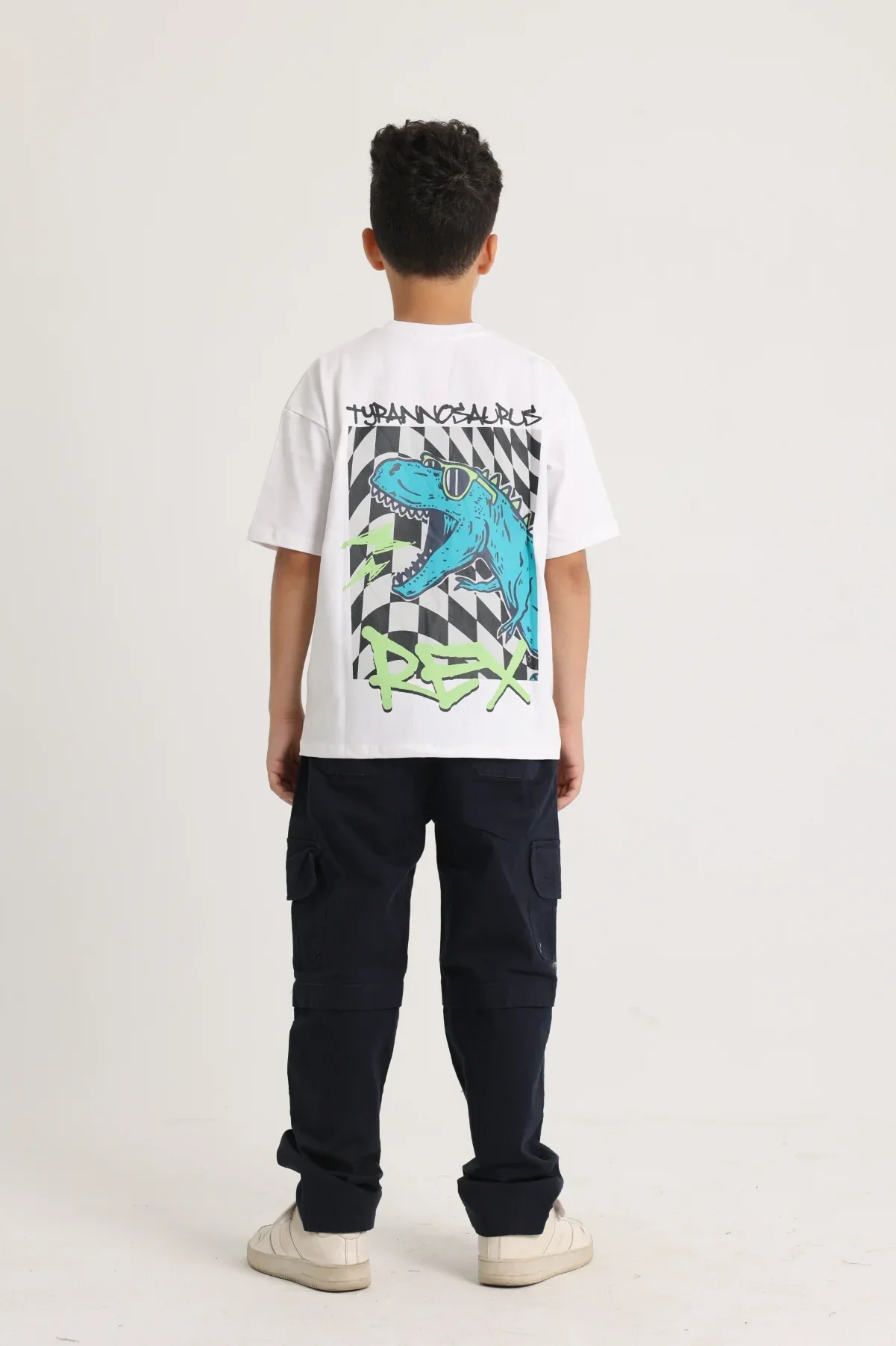 Unisex Cotton Short-Sleeved T-Shirt - White with Dino Print - Image 2