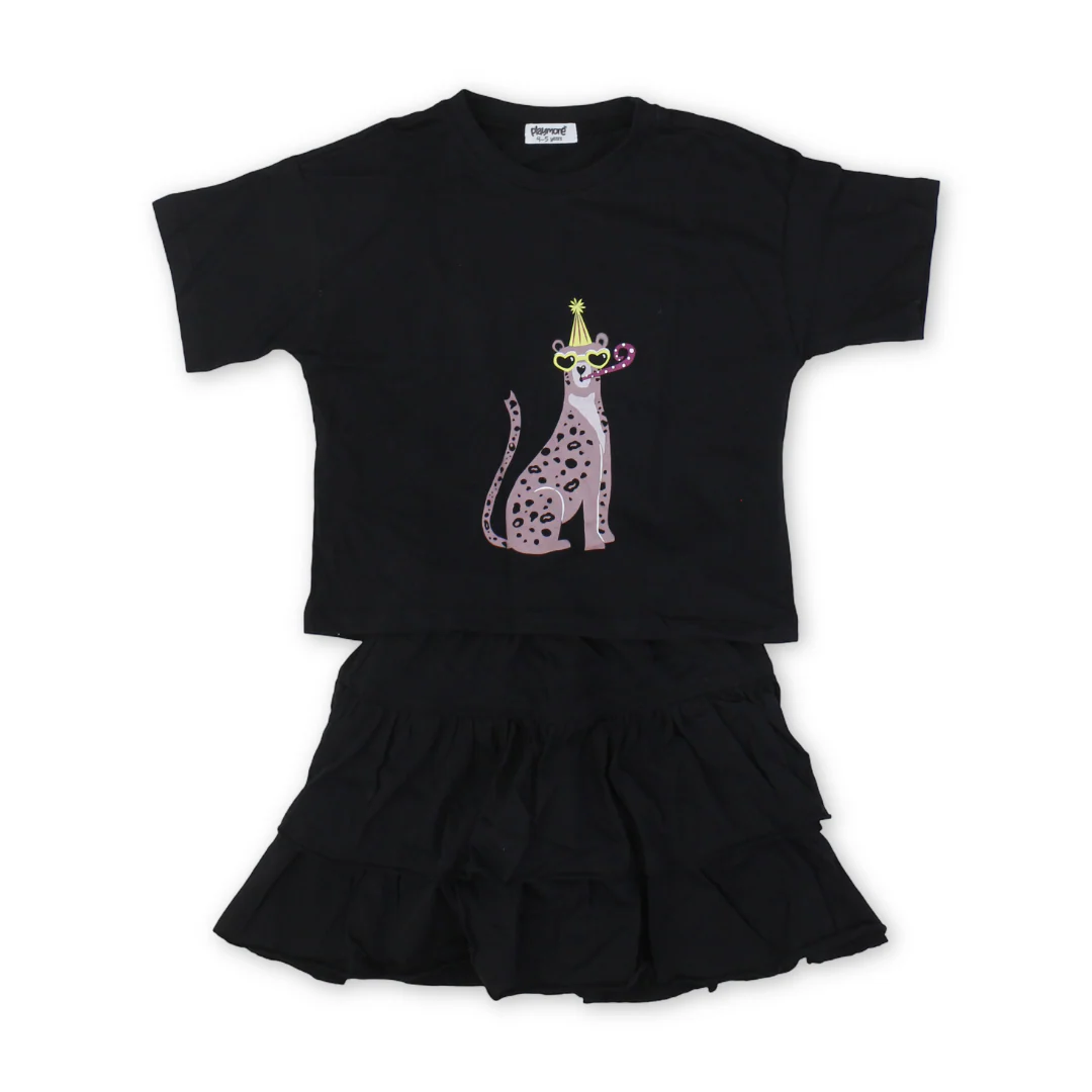 Girls Cotton Outfit Set – Black - Image 4
