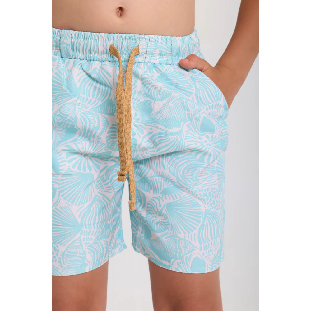 Boys Swimsuit – Aqua with Leaves Print - Image 3