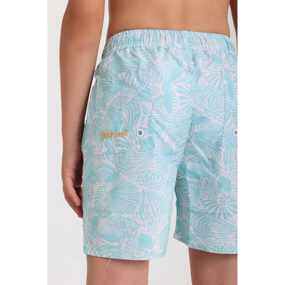 Boys Swimsuit – Aqua with Leaves Print - Image 4
