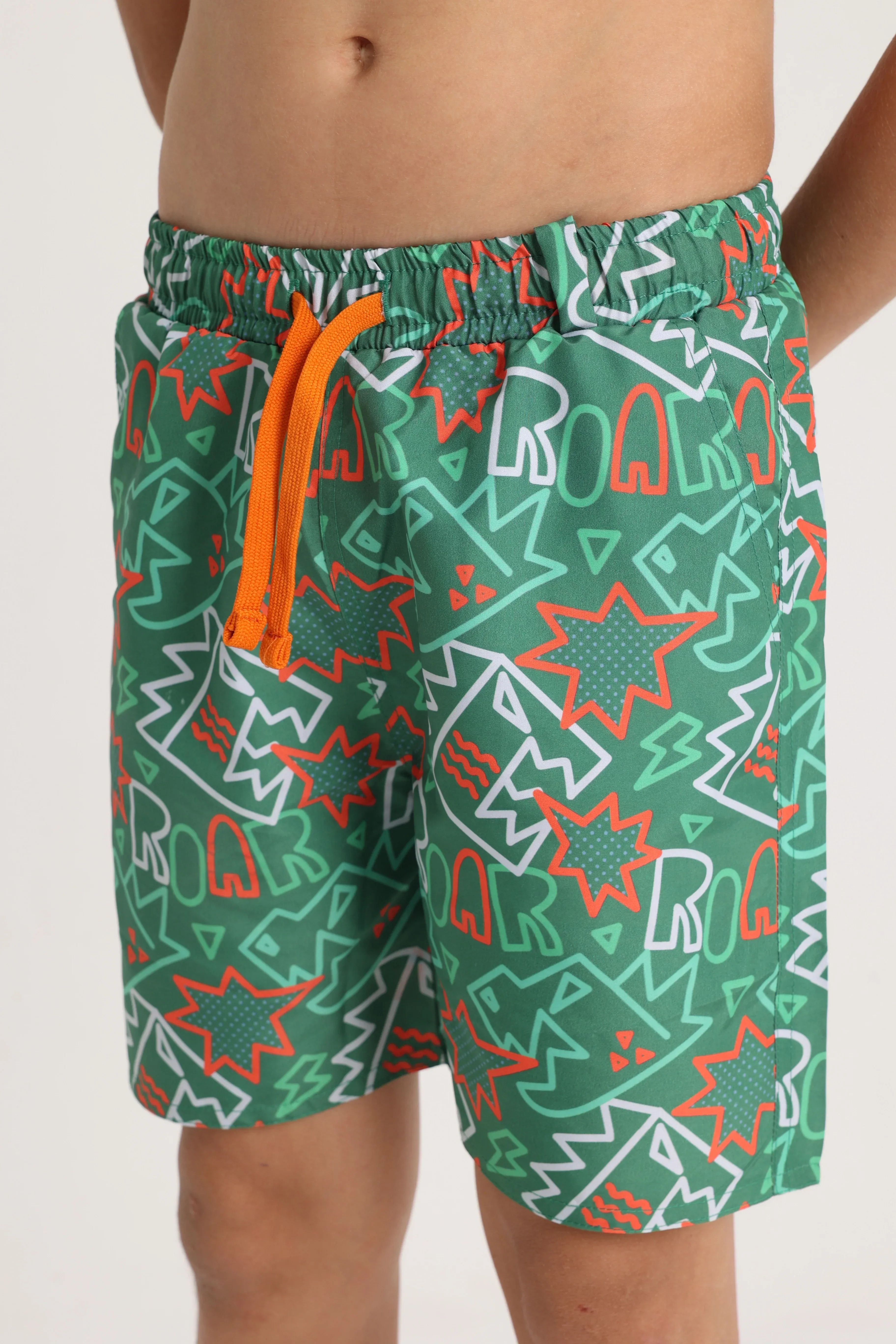Boys Swimsuit – Green with Dino Roar Print - Image 3