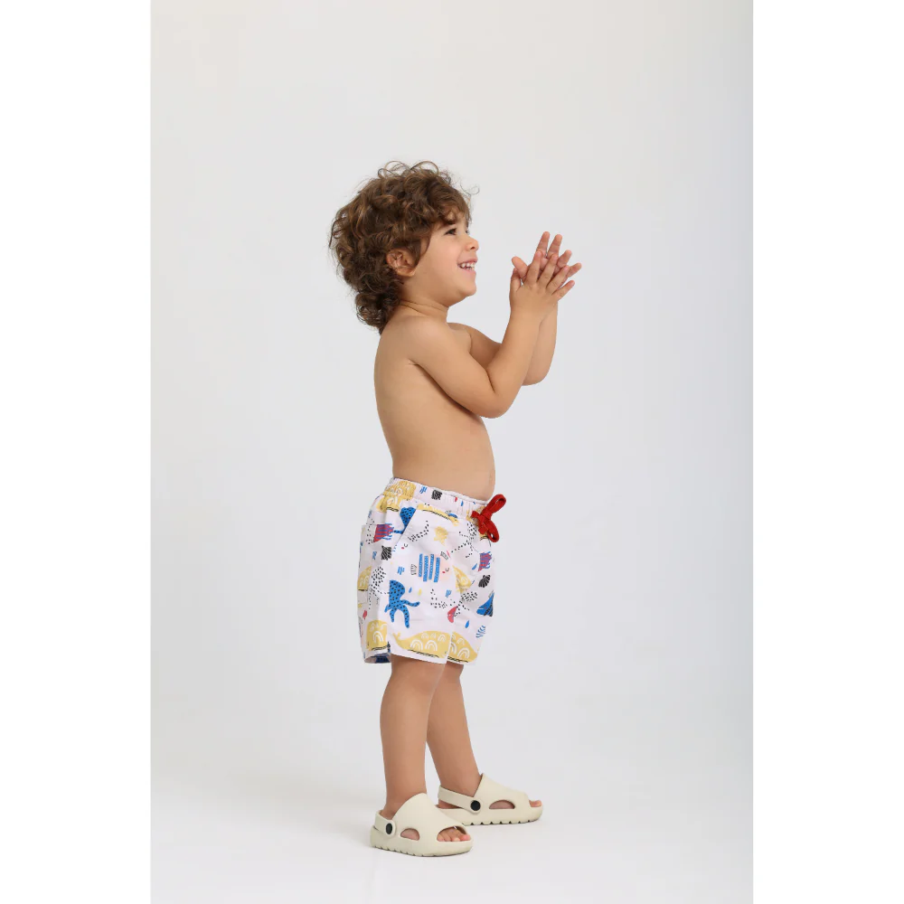 Baby Boys Swimsuit – Beige with Fish Print - Image 3