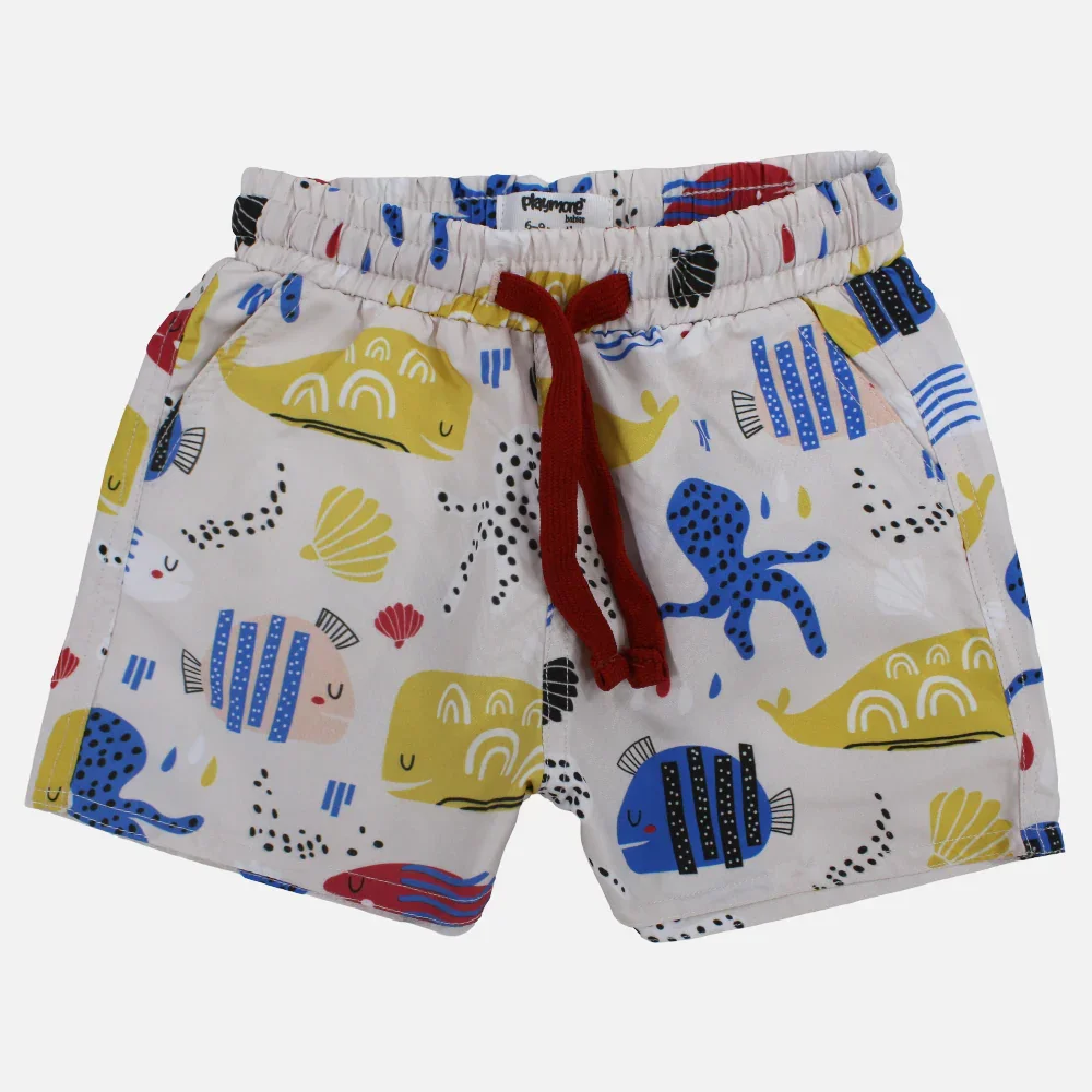 Baby Boys Swimsuit – Beige with Fish Print - Image 4