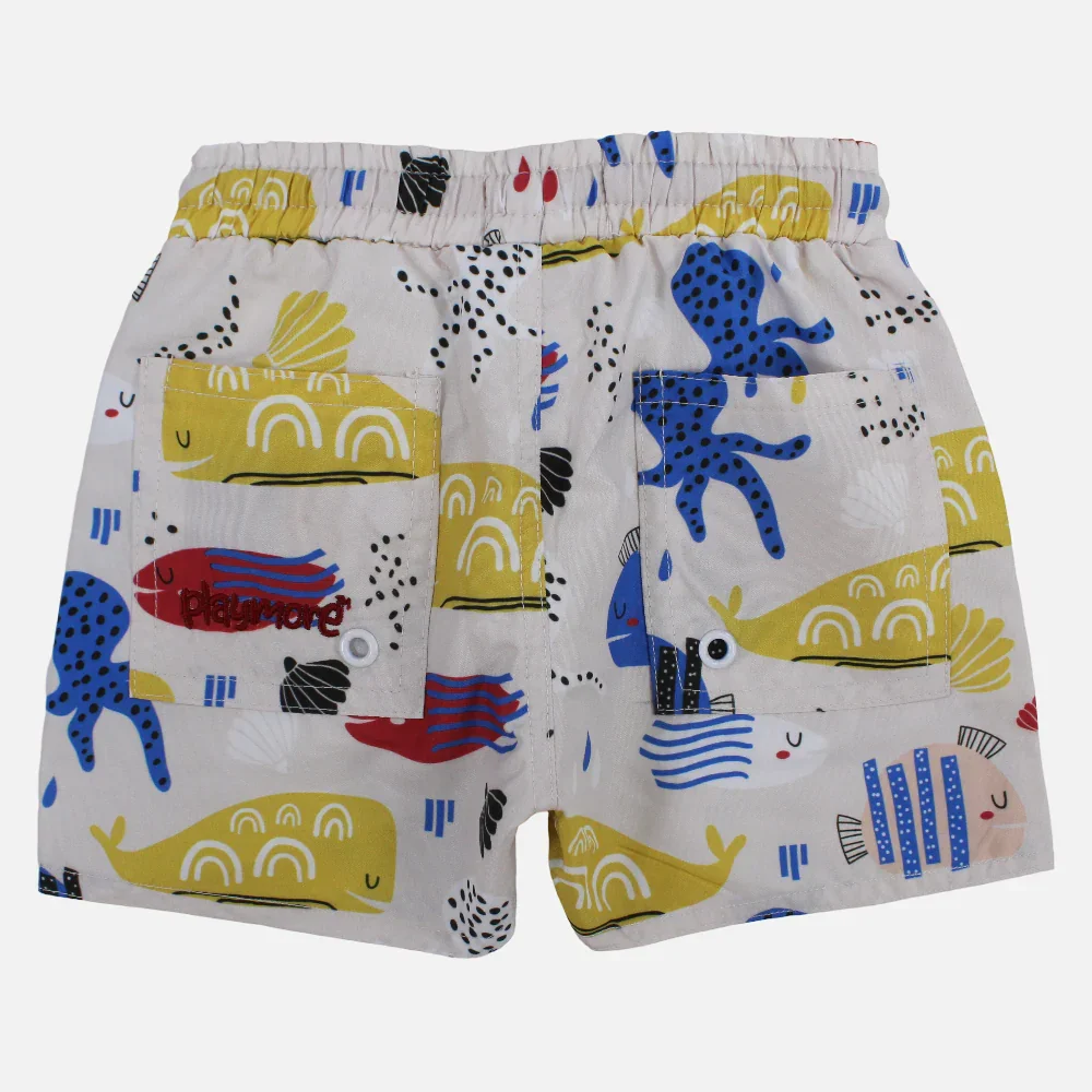 Baby Boys Swimsuit – Beige with Fish Print - Image 5