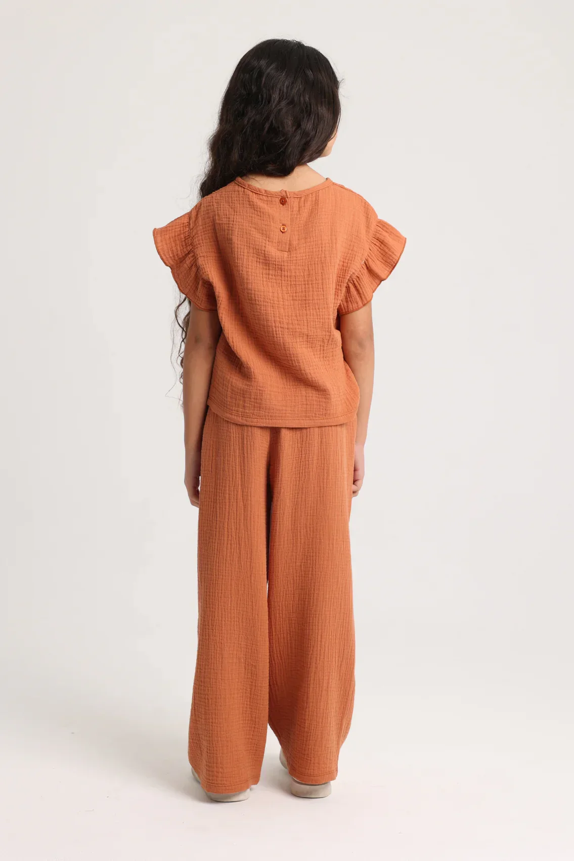 Girls Cotton Short-Sleeved Blouse – Brick - Image 2