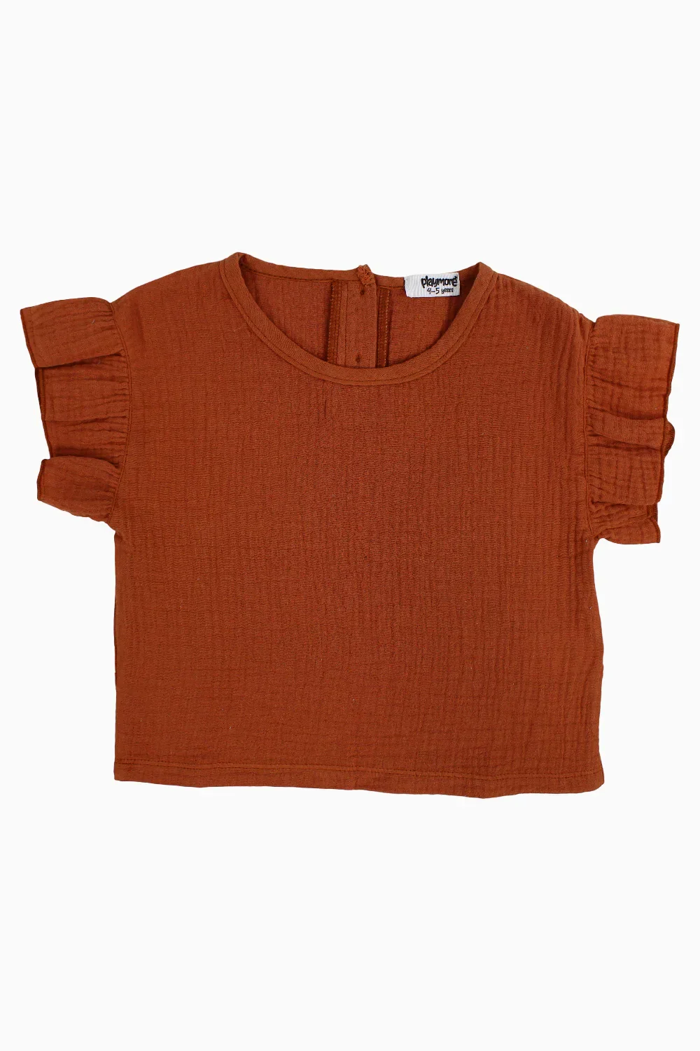 Girls Cotton Short-Sleeved Blouse – Brick - Image 3
