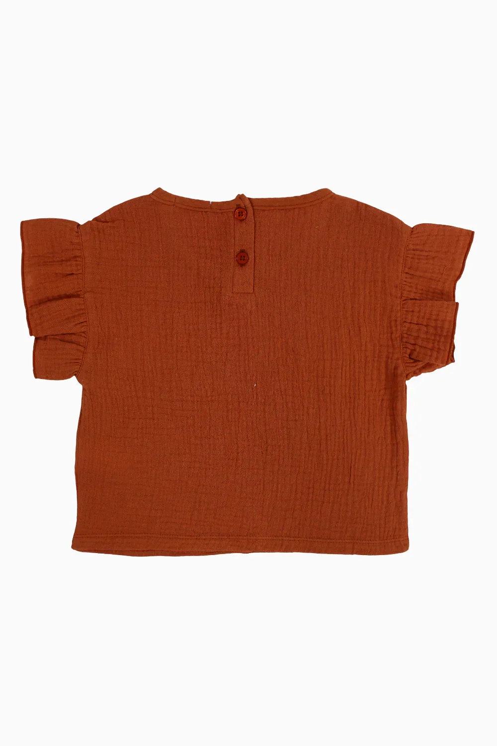 Girls Cotton Short-Sleeved Blouse – Brick - Image 4