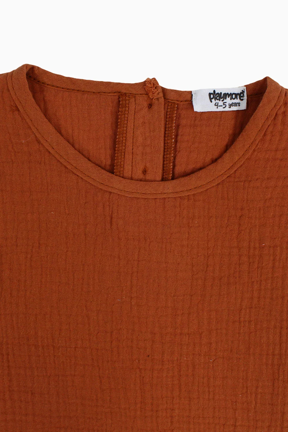 Girls Cotton Short-Sleeved Blouse – Brick - Image 5