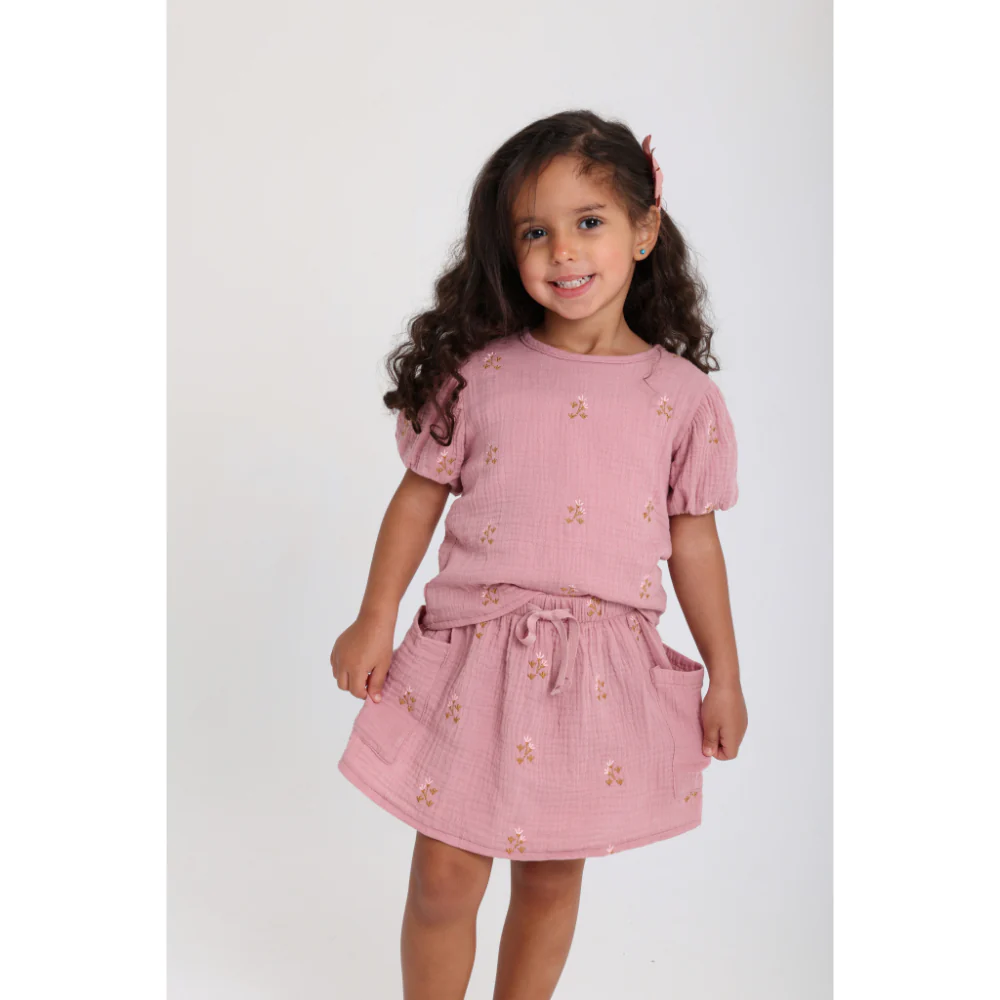 Baby Girls Cotton 2-Piece Outfit Set – Dusty Pink with Printed Flowers