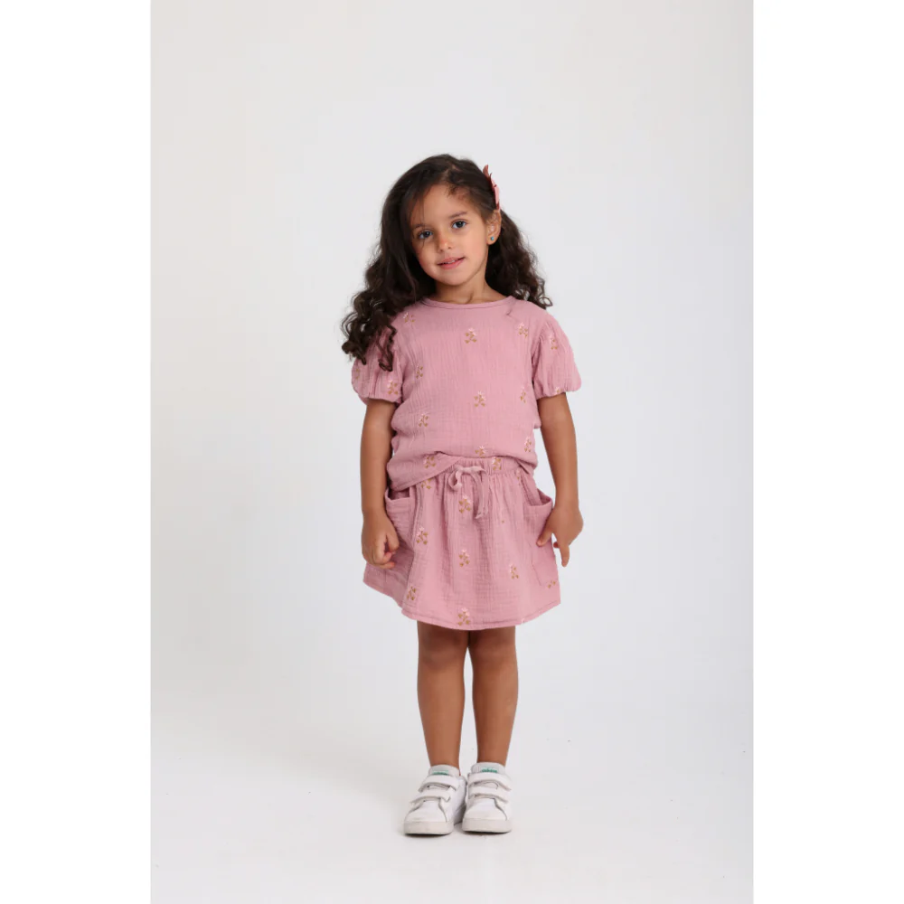 Baby Girls Cotton 2-Piece Outfit Set – Dusty Pink with Printed Flowers - Image 3