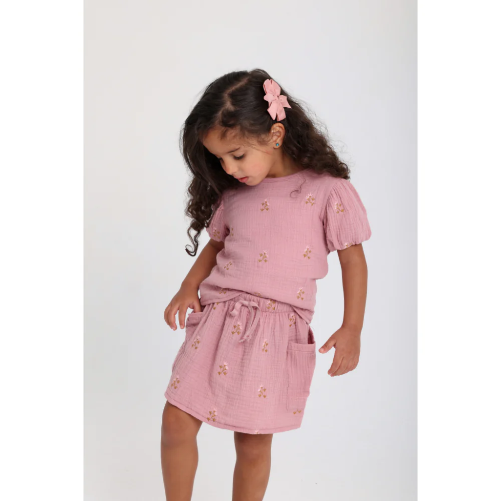 Baby Girls Cotton 2-Piece Outfit Set – Dusty Pink with Printed Flowers - Image 4