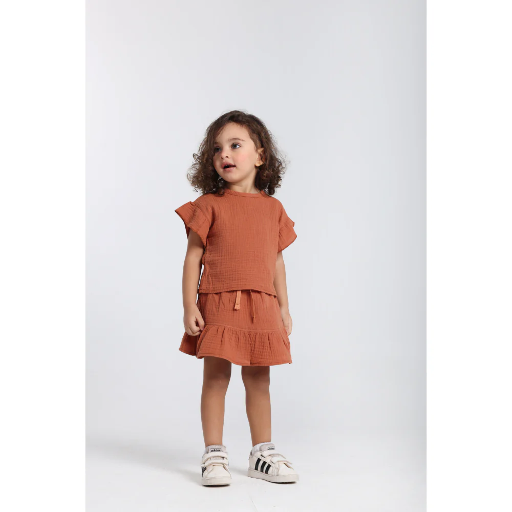 Baby Girls Cotton 2-Piece Outfit Set – Brick - Image 2