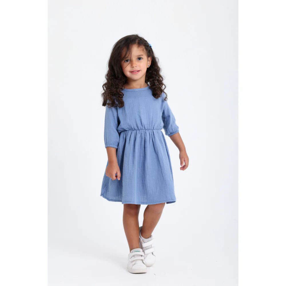 Baby Girls Indigo Short-Sleeved Cotton Dress - Image 3