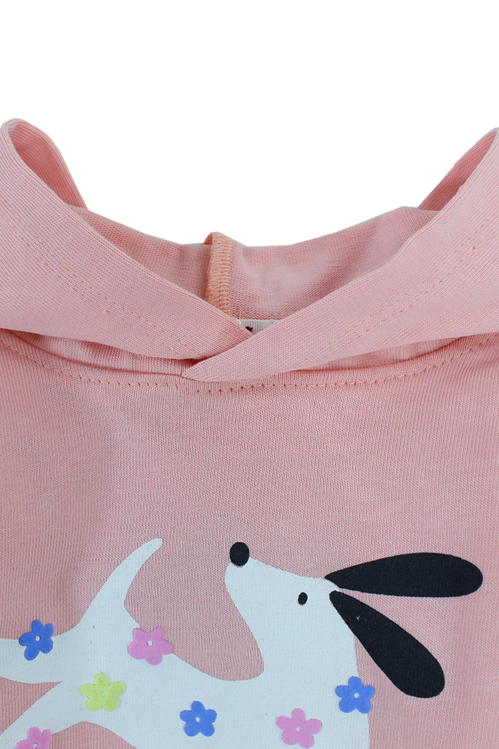 Baby Girls Cotton Hooded T-Shirt – Salmon with "Always Happy" Dog Print - Image 6