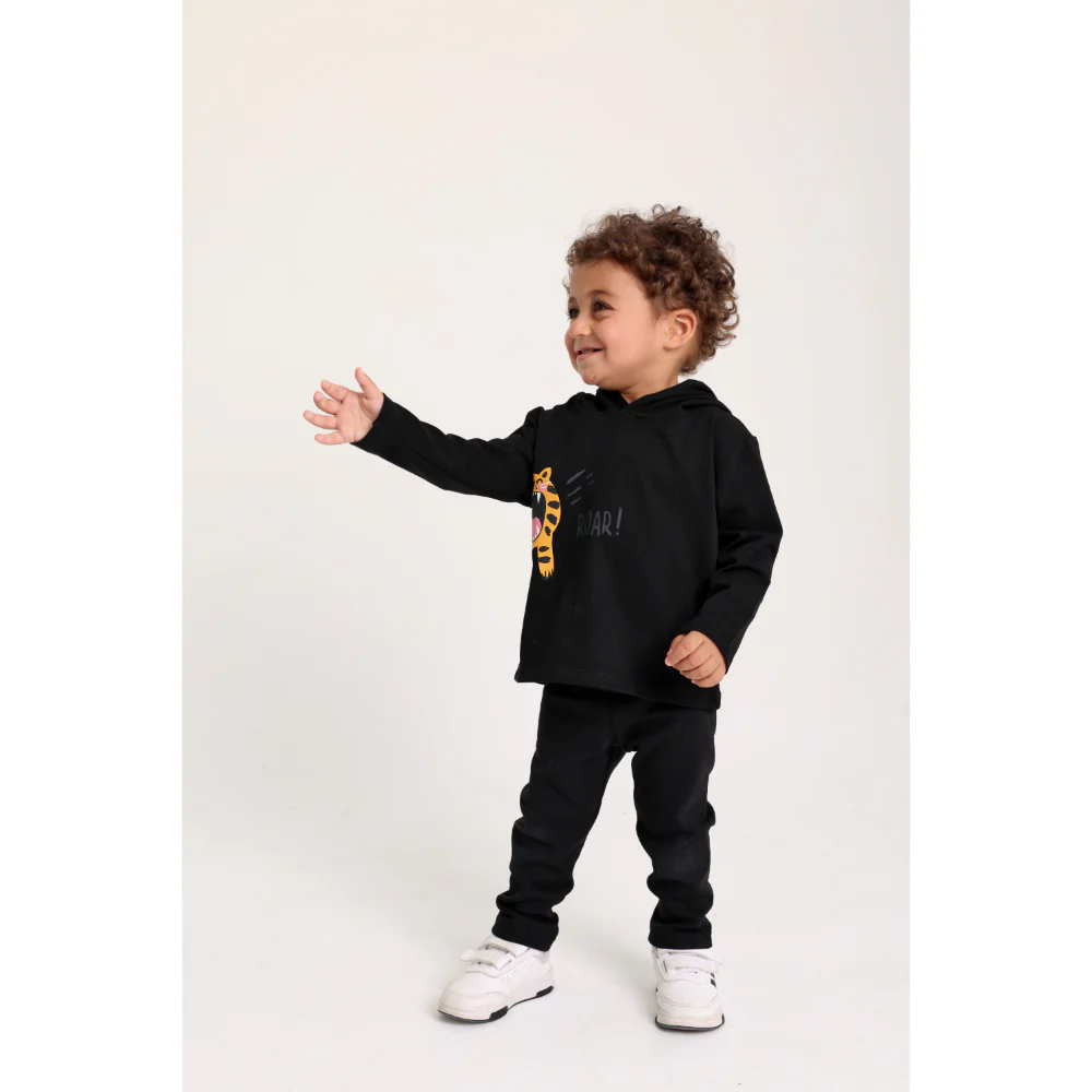 Baby Boys Cotton Hooded T-Shirt – Black with Little Tiger Print - Image 4